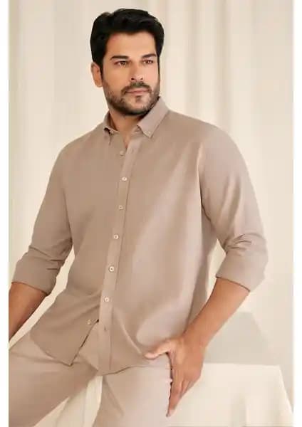 Altınyılz Classics Erkek Vizon Slim Fit Flamlı Gömlek Modern ve Şık Tasarım