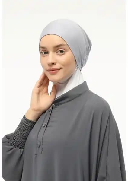 Altobeh Hazır Pratik Geçmeli Lastikli Tesettür Bone Gri - Rahat ve Şık Günlük Kullanım İçin