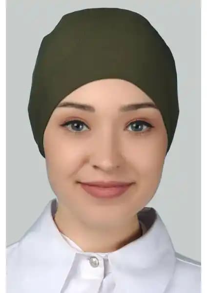 Altobeh Kadın Dikişsiz Bağcıklı Kaymayan Tesettür Penye Bone Haki Renkli ve Rahat Kullanım