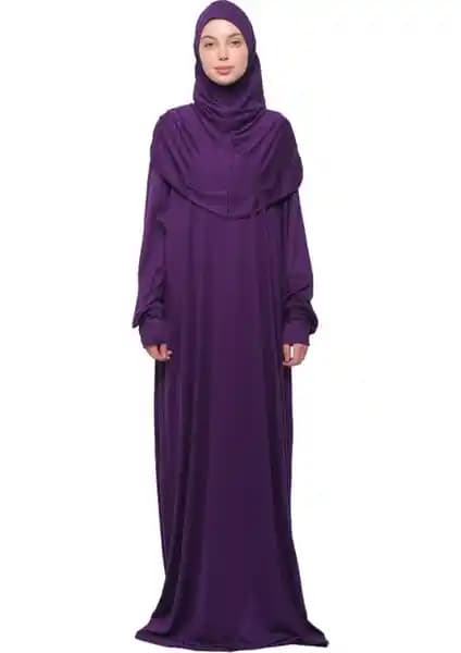 Altobeh Pratik Tek Parça Pamuklu Yarasa Kollu Başörtülü Namaz Elbisesi Modern ve Rahat Tasarım