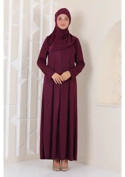 Aslınur Pratik Fermuarlı Namaz Elbisesi Mürdüm - Rahat ve Şık Tasarım