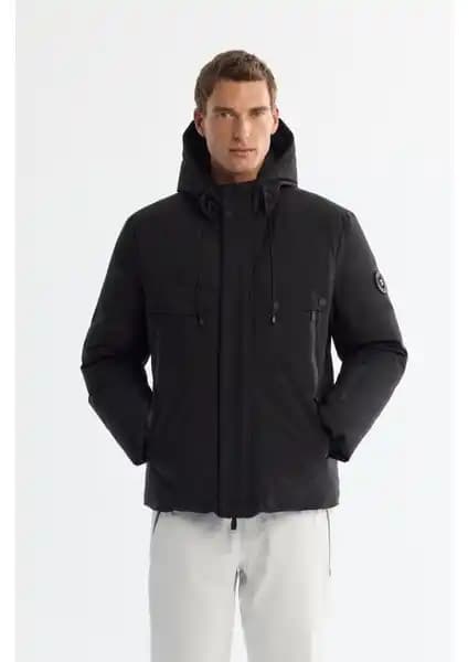 AVVA Erkek Siyah Kapüşonlu Kayak Montu - -20°C Dayanıklı Kaz Tüyü ve Su Itici Özelliklerle