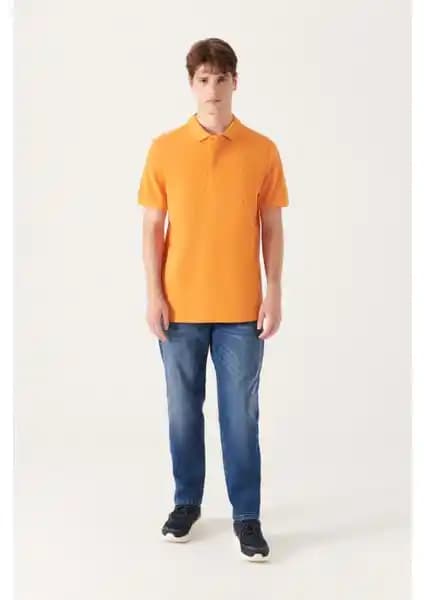 AVVA Erkek Turuncu Pamuklu Polo Yaka T-shirt Günlük ve Spor Kullanımına Uygun