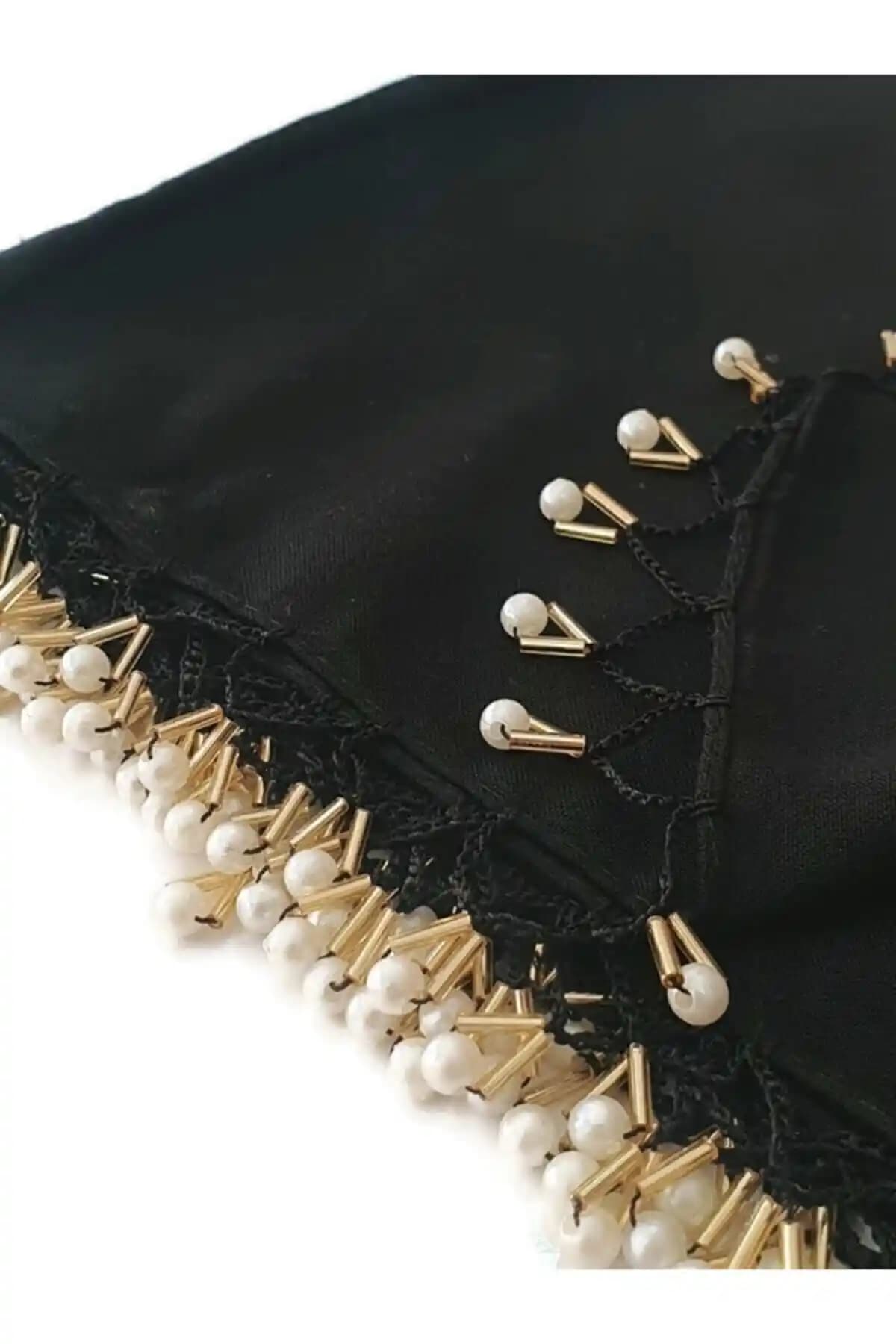 Benli İnci Boncuklu Gold El Oyalı Eşarp Yazma Günlük Şıklık ve Zarafet İçin Uygun