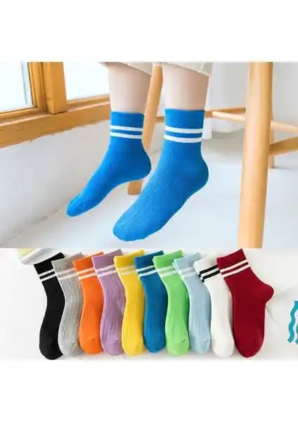 Bgk 10 Çift Çocuk Çember Desenli Soket Çorap Renkli ve Rahat Günlük Kullanım İçin