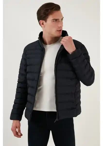Buratti Erkek Dik Yaka Fermuarlı Cepli Slim Fit Şişme Mont Kış ve Sonbahar Kullanımı İçin