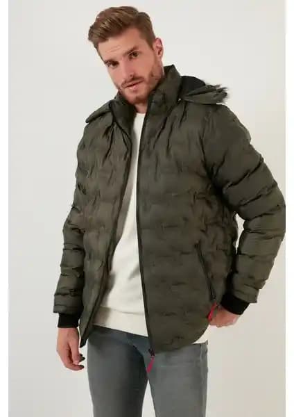 Buratti Slim Fit Fermuarlı Çıkarılabilir Kapüşonlu Şişme Mont Erkekler İçin Uygun ve Şık Tasarım