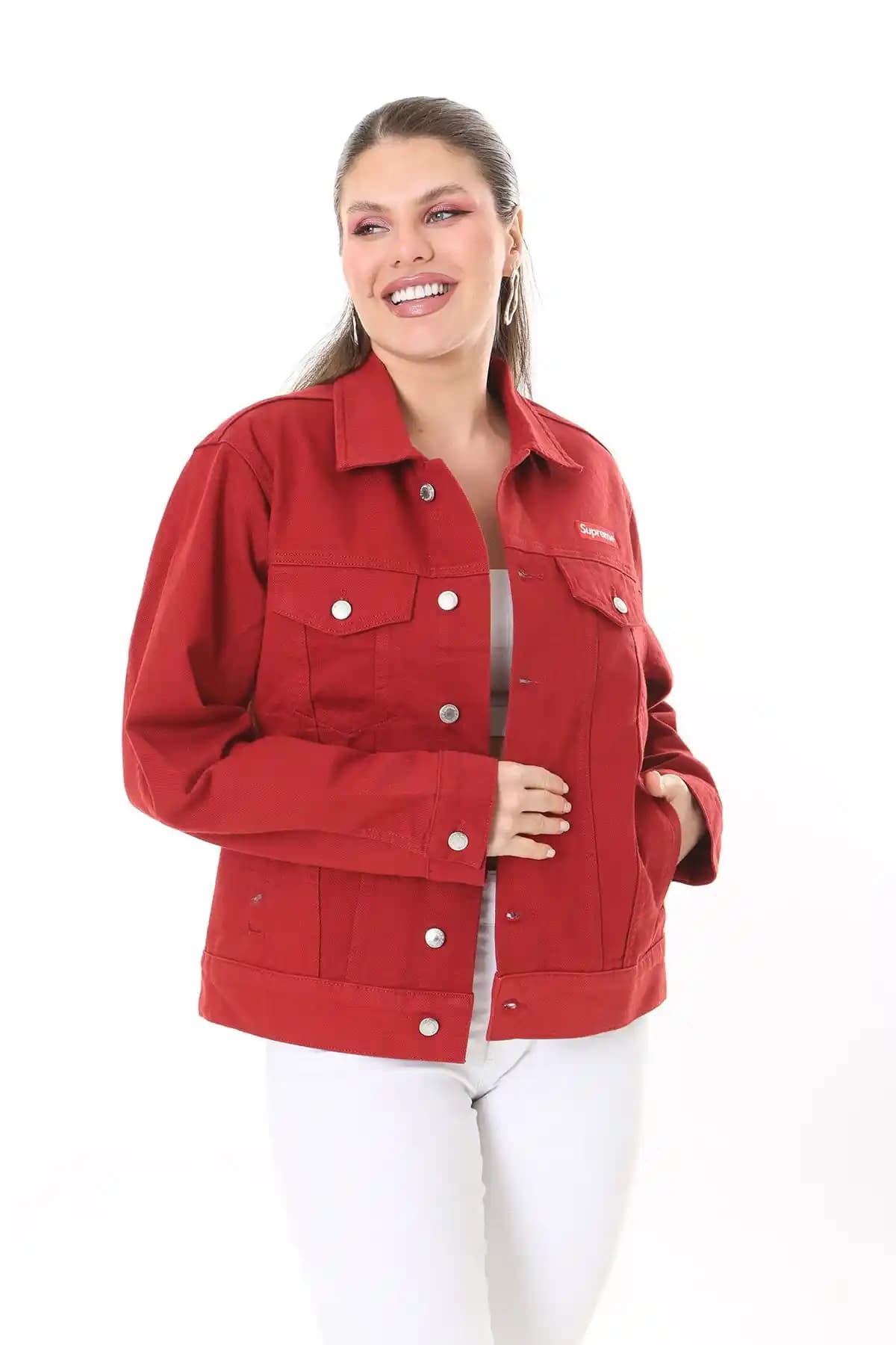 Büyük Beden Kadın Bordo Kot Mont Modern Detaylar ve Rahat Kullanım Özellikleriyle