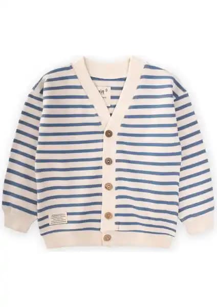 Cigit Çizgili Hırka 2-10 Yaş Indigo Mavi Şık ve Konforlu Çocuk Kıyafeti