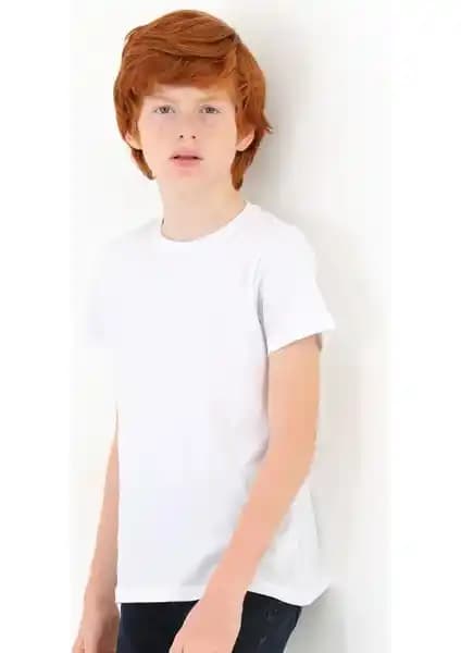 Çocuklar İçin Konforlu ve Şık Beyaz Tişört Zepkids Bisiklet Yaka Kısa Kollu