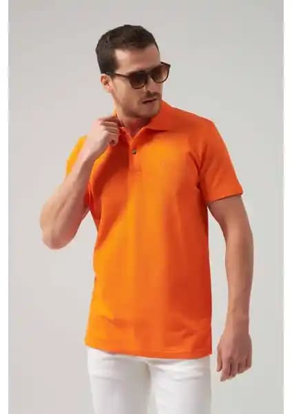 D'S Damat Erkek Regular Fit Turuncu Pike Dokulu %100 Pamuk Polo Yaka T-shirt