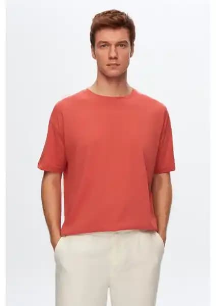 D'S Damat Oversize Kiremit Bisiklet Yaka %100 Pamuk T-Shirt Günlük ve Spor Kullanımına Uygun