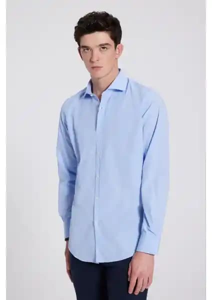 D'S Damat Slim Fit Mavi İtalyan Yaka Gömlek: Modern ve Şık Erkek Giyim Parçası