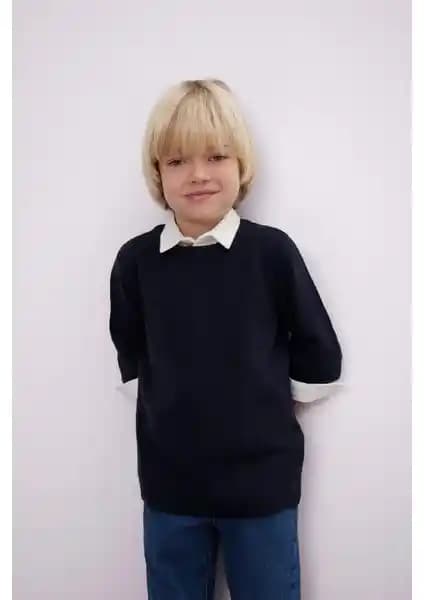 DeFacto Erkek Bebek Bisiklet Yaka Basic Düz Triko Kazak Günlük Kullanım İçin Uygun