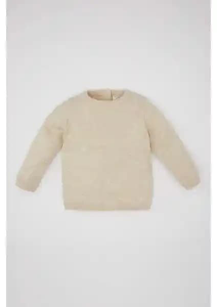 DeFacto Erkek Bebekler İçin Bej Renkli Bisiklet Yaka Düz Triko Kazak Günlük Kullanım