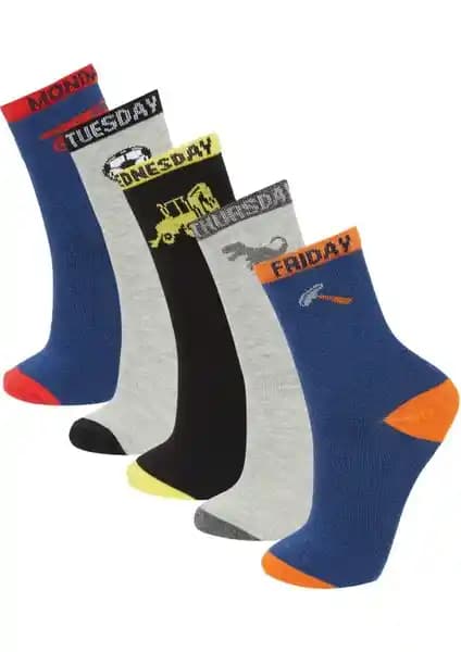 DeFacto Erkek Çocuk 5'li Pamuklu Uzun Çoraplar Renkli ve Dayanıklı Tasarım