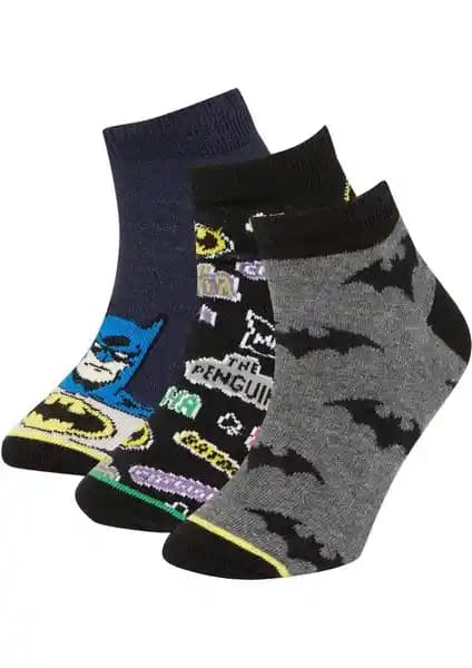 DeFacto Erkek Çocuk Batman Pamuklu 3'lü Patik Çorap Seti Konfor ve Renkli Tasarım