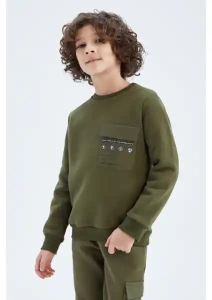 DeFacto Erkek Çocuk Polar Astarlı Bisiklet Yaka Sweatshirtleri Günlük Kullanım İçin Uygun