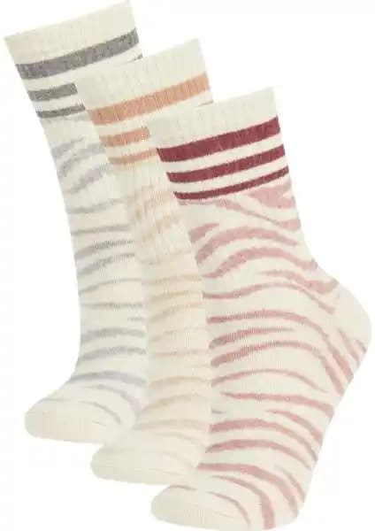 DeFacto Kadın Hayvan Baskılı Uzun Pamuklu Çorap Seti Günlük ve Spor Kullanımına Uygun