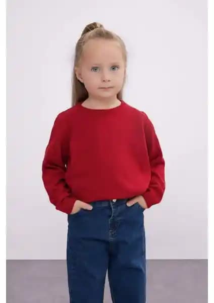 DeFacto Kız Bebek Kırmızı Bisiklet Yaka Düz Triko Kazak Günlük ve Mevsimlik Kullanım İçin