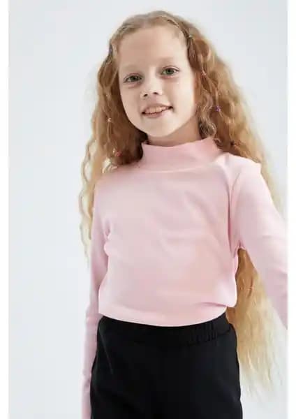 DeFacto Kız Çocuk Balıkçı Yaka Uzun Kollu Tişörtü Günlük ve Kış Kullanımı İçin Uygun