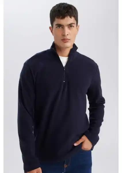 DeFacto Lacivert Tüylenmeyen Polar Sweatshirt Günlük ve Spor Kullanımına Uygun
