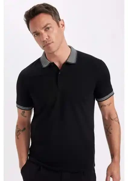 DeFacto Slim Fit Dar Kesim Polo Yaka Kısa Kollu Pamuklu Erkek Tişörtü Günlük Şıklık İçin Uygun