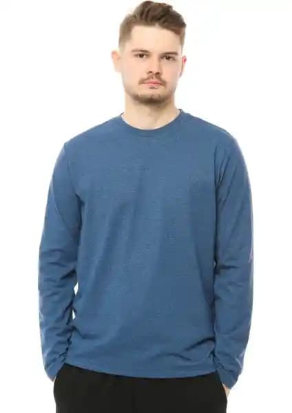 Defy's Erkek Uzun Kollu Bisiklet Yaka Tişört Indigo Renk Modern ve Konforlu Tasarım