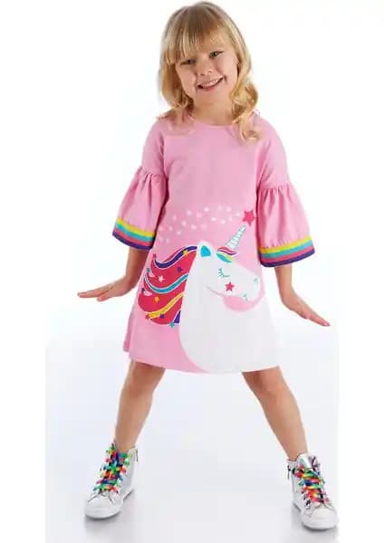 Denokids Unicorn Star Kız Çocuk Elbisesi Renkli ve Rahat Yazlık Giyim Seçeneği