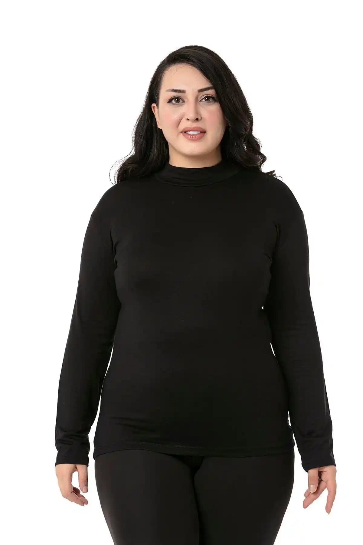 DISENTIS MODEST Büyük Beden Siyah Uzun Kollu Yarım Balıkçı Viskon Body Özellikleri