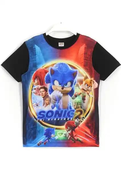 DobaKids Sonic The Hedgehog 2 T-Shirt Siyah Çocuk Giyim İçin Renkli ve Rahat Tasarım