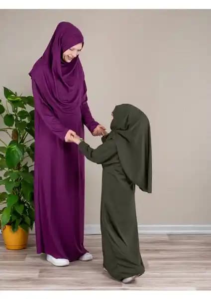 Dua' İs Anne Kız Namaz Elbisesi Haki Renkli Şıklık ve Konfor Sunan Tasarım