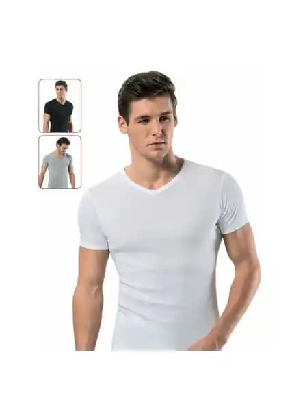 Erkekler İçin Konforlu ve Şık Tutku 3'lü Kısa Kol V Yaka Fanila Beyaz