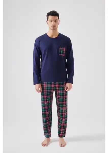 Erkekler İçin Pamuklu Ekose Desenli Uzun Kollu Pijama Takımı - Konfor ve Şıklık Bir Arada