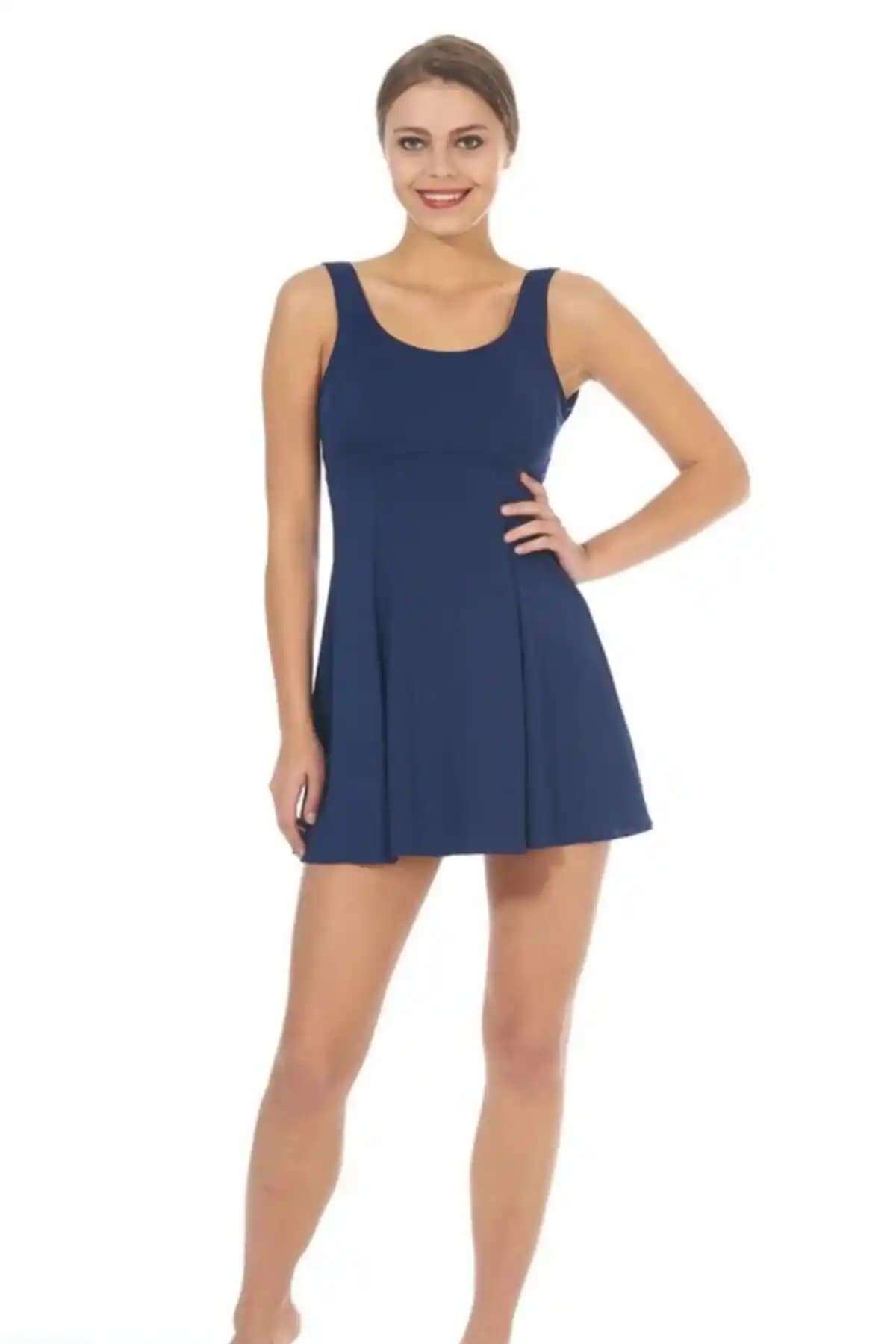 Estiva 1608 Büyük Beden ve Normal Ölçülerde Askılı Etekli Mayo Yazlık Şıklık ve Konfor İçin