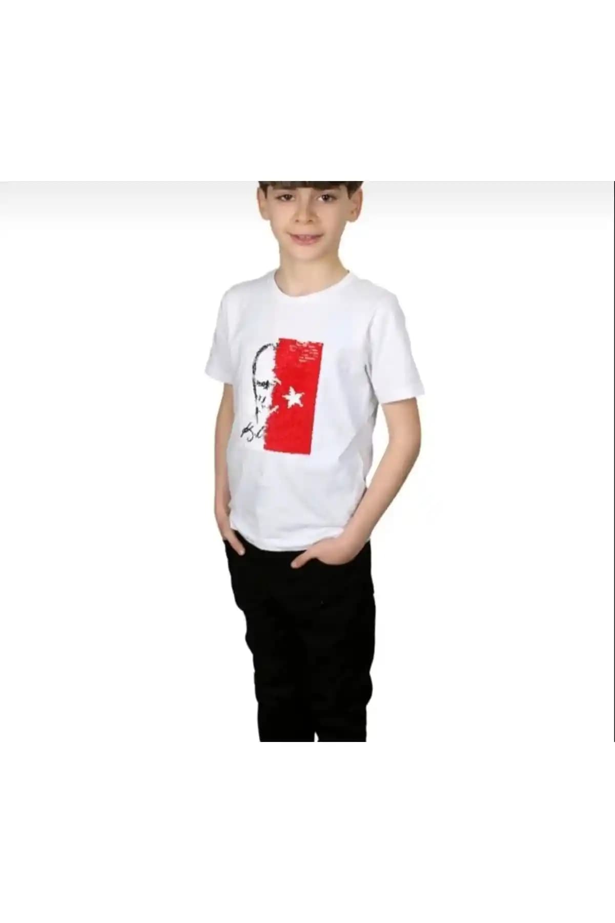 FATELLA Unisex Bayraklı Atatürklü Dönen Pullu Payet Tişörtü Şık ve Rahat Yazlık Giyim Seçeneği