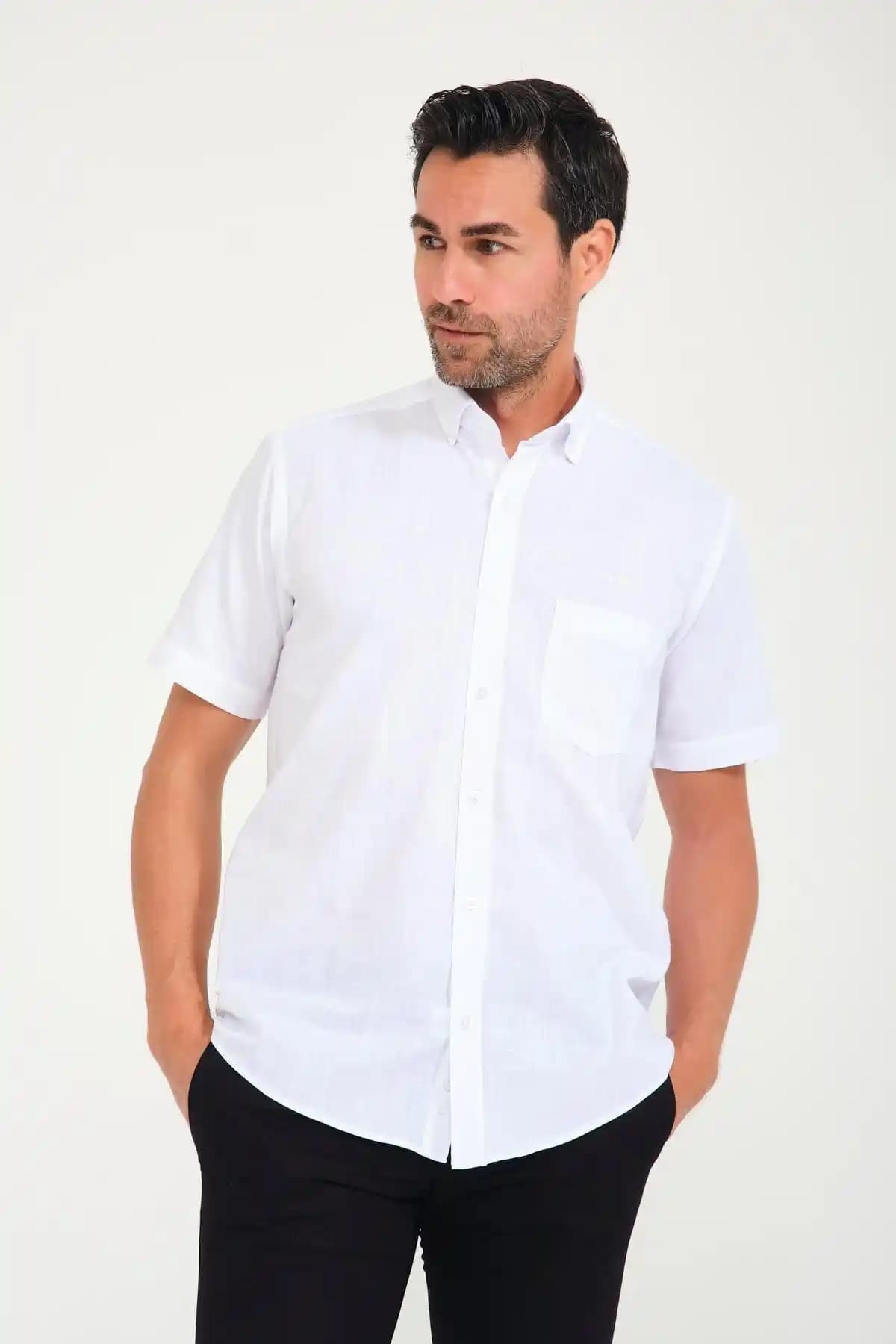 Fitmens Erkek Klasik Kısa Kol Linen Keten Gömlek Şıklık ve Konforun Modern Buluşması