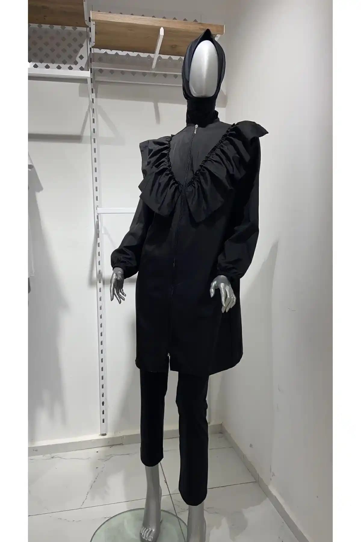 GİZGİYİM Paraşüt Fırfırlı 3 Parça Tam Kapalı Tesettür Mayo Şıklık ve Konfor Sunar