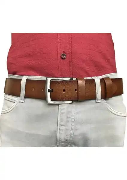 GoDeri Deri 4.5 cm Kahverengi Kot Spor Erkek Kemerleri Günlük ve Spor Kullanımına Uygun