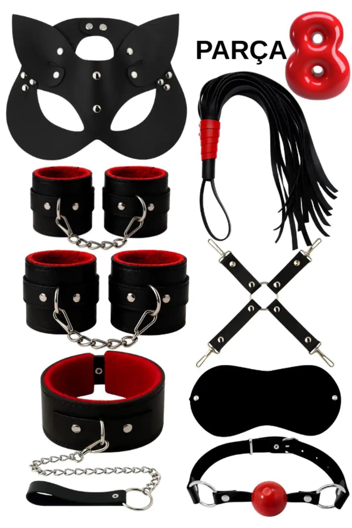 Good Miss Fantezi Aksesuar Seti Siyah Kırmızı 8 Parça Rahat ve Mahremiyet Koruyan Tasarım