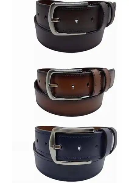 Gutiero Erkek Deri Kemer 3'lü Seti Lacivert Taba Kahverengi Renk Seçenekleriyle