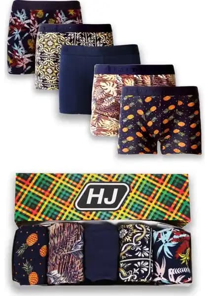 Harry Jons Erkek 5'li Desenli Renkli Pamuklu Premium Boxer Paketi Günlük Konfor ve Şıklık