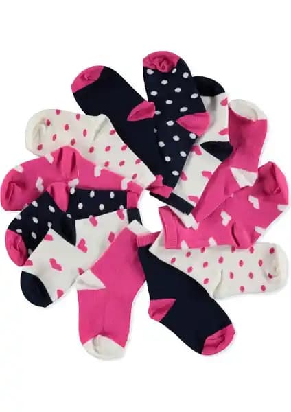 HelloBaby Kalp ve Puantiye 6'lı Soket Çorap Seti - Renkli ve Konforlu Çocuk Çorapları