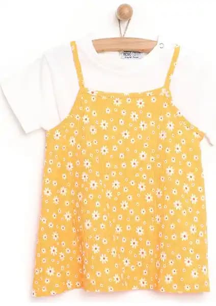 HelloBaby Turuncu ve Pembe Renkli Çocuk Elbise ve Sweatshirt Takımı Detayları