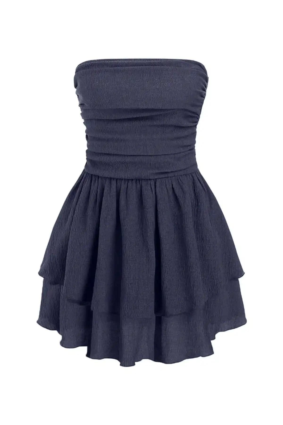 Hiccup Straplez Fırfırlı Arkası Gipeli Mini Elbise: Yaz ve Davetler İçin Modern Şıklık