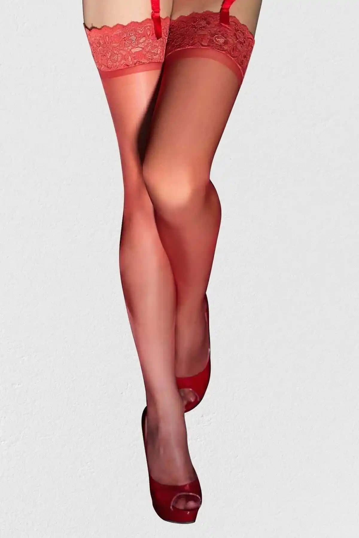 İGP Kadın Kırmızı Kaydırmaz Silikonlu Dantelli Jartiyer Çorabı: Şıklık ve Konforun Buluşması
