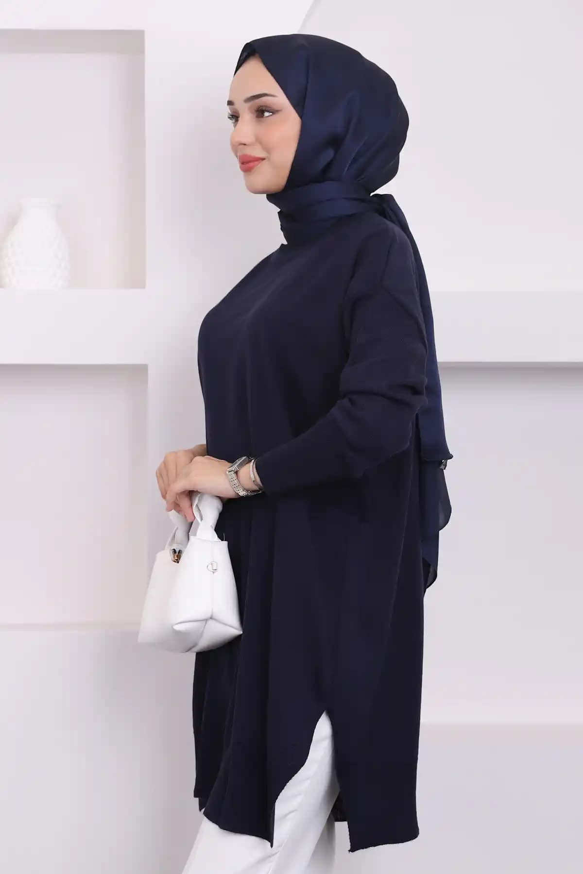 İmajButik Bordo Bisiklet Yaka Merserize Salaş Triko Tunik Günlük ve Şık Kullanım İçin