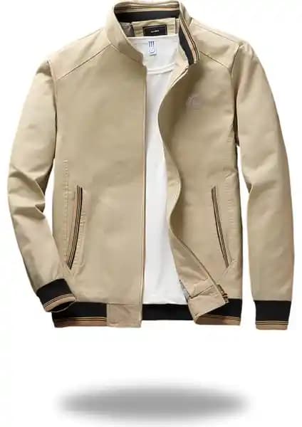 Ixir Nakış Armalı Mevsimlik Erkek Mont Ceket Krem Renk Modern ve Fonksiyonel Tasarım