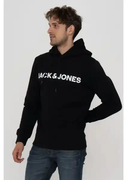 Jack & Jones Erkek Logo Baskılı Kapüşonlu Sweatshirt Günlük ve Spor Kullanım İçin Uygun
