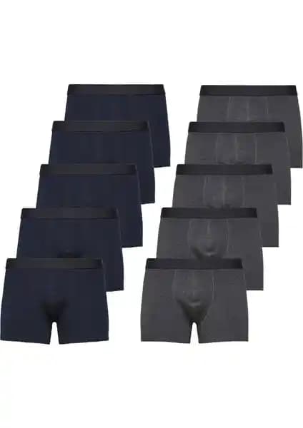 John Lion Erkek 10'lu Premium Lacivert-Füme Boxer Seti Günlük Kullanım ve Konfor İçin Uygun